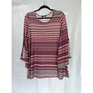 Cocomo Woman Popover Top 2X Split Bell Sleeves Flowy Striped Artsy‎ Stretch Pink